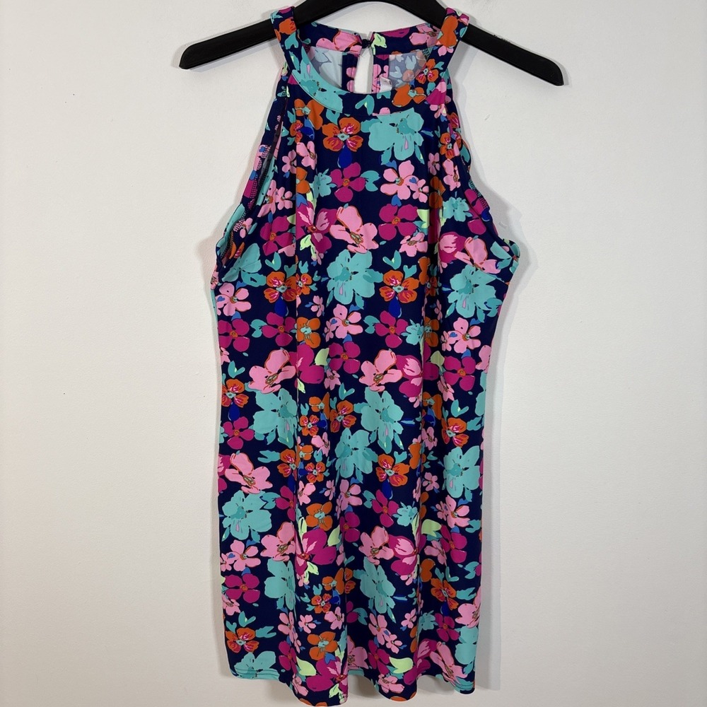 Areyah Multicolor Floral Halter Midi Dress Size Large Scalloped Edge Sleeveless - Picture 11 of 11